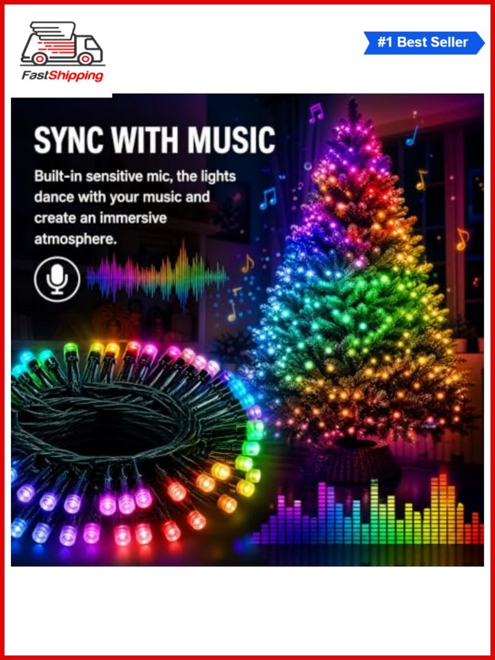 🎅 98FT 300 LED Smart RGB Color Changing String Lights Remote App Control - Picture 5 of 5
